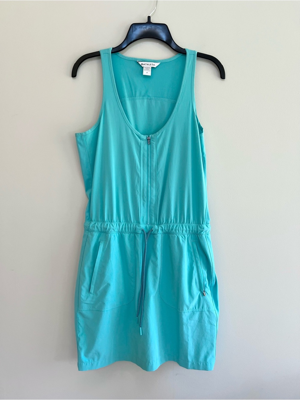 Athleta Expedition Sleeveless Front-Zip Active Skort Dress Teal Blue Pockets, 4